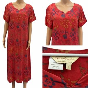 Norm Thompson Womens Large Red Floral Print Short Sleeve Dress